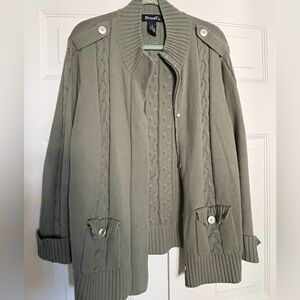 Denim & Co Olive Sweater Jacket Cardigan